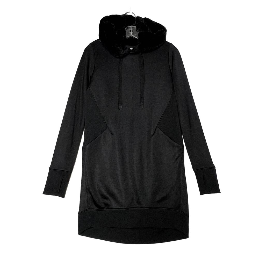 Athleta Triumph Luxe Shine Hoodie Sweatshirt Dress 511532 Black Womens XS